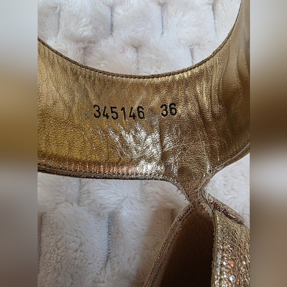 Alexander McQueen Gold Wedge Spike Ankle Open Toe Heels